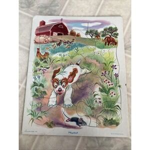 Vintage Playskool Frame Tray Puzzle Puppy in barnyard Golden Press No 80-11D